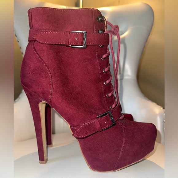 Burgundy Lace Up Boots - Picture 4 of 6